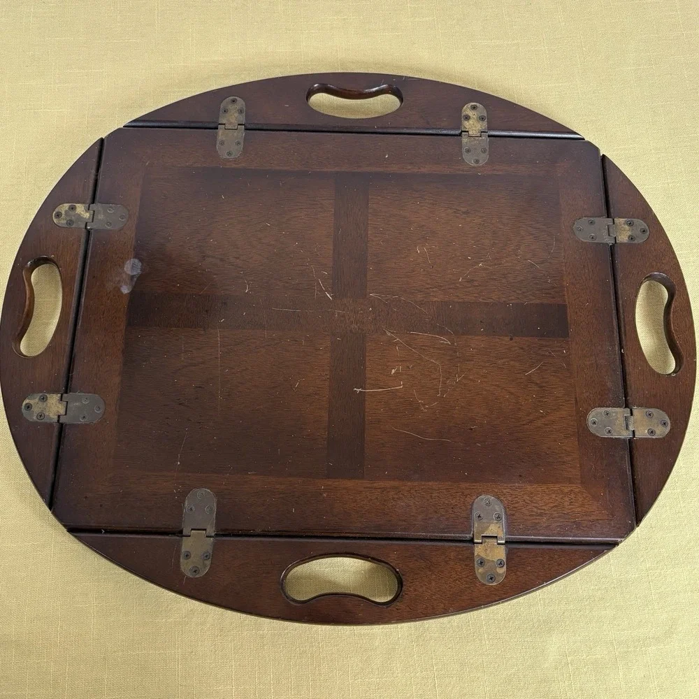 Vintage Mahogany Butlers Tray Folding Handles With Brass Hinges 70s - Tray Only